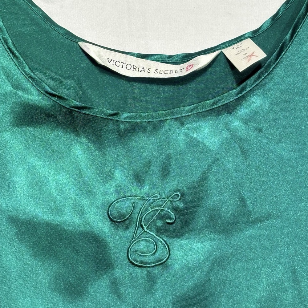 Vintage Victoria's Secret Satin Tank Top Green USA Y2K Sleepwear Loungewear M - Picture 2 of 8